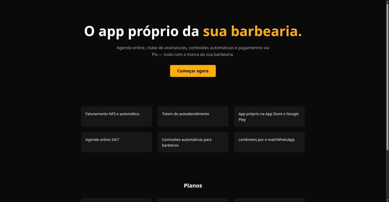 Página inicial do sistema Barbearia