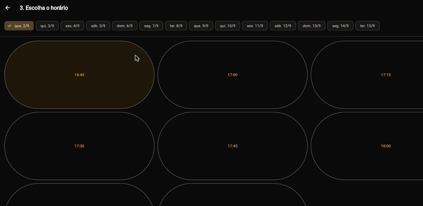Fluxo de agendamento no app mobile da Barbearia